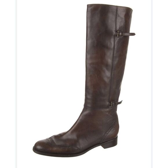 Burberry Brown Leather Tall Vintage Riding Boots- Women’s Size 39.5 - Picture 1 of 9